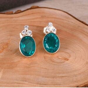 Rare Doublet Aquamarine Quartz Earrings, Blue Stud Earrings, 925 Sterling Silver